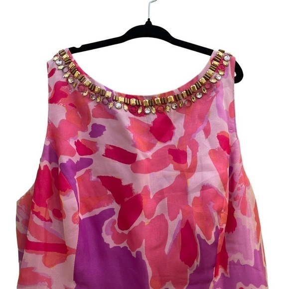 🥒 Lilly Pulitzer Silk Pulaski Embellished Beaded Mini Dress Soiree Purple Pink 0 - Picture 5 of 11